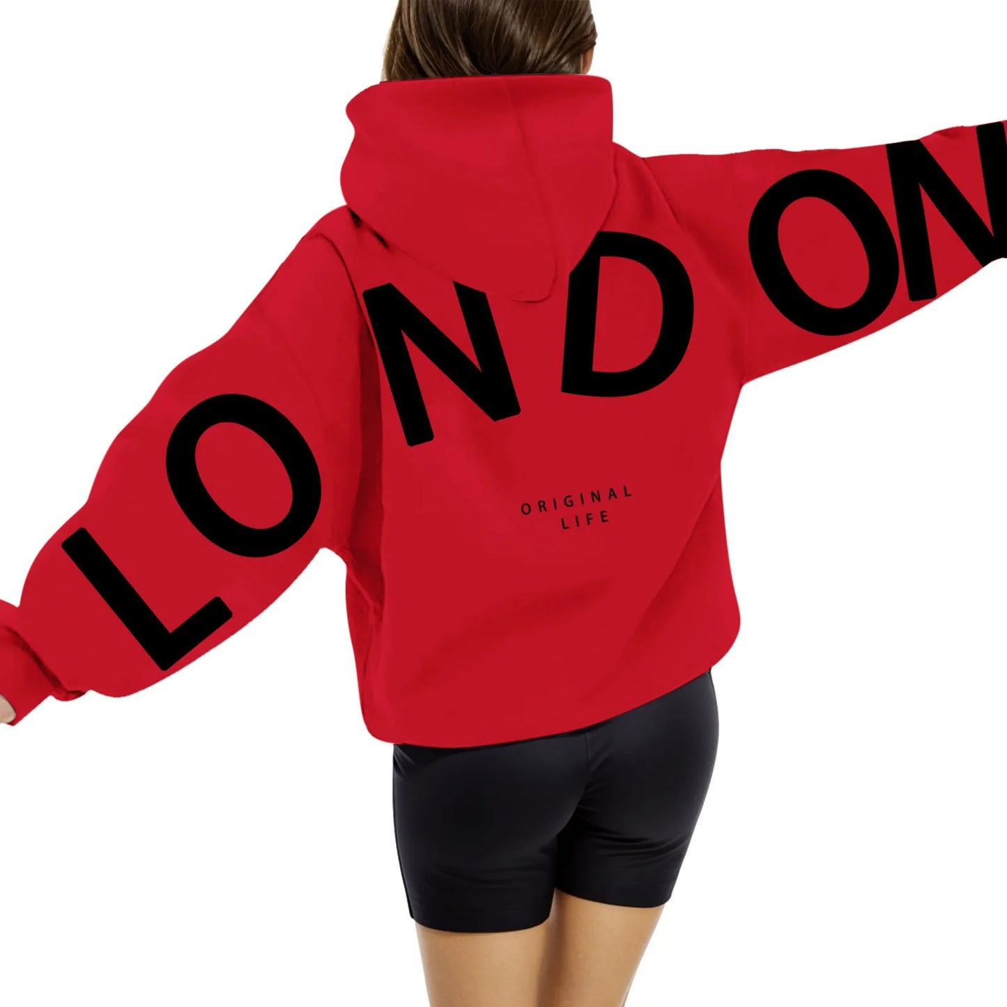 Women Y2k Hooded Streetwear Pullovers Womens Home Outdoor Workout Long Sleeve Hoodie Back Letter Print Oversized Sweatshirt