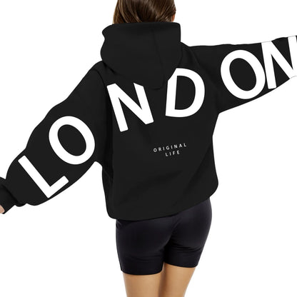 Women Y2k Hooded Streetwear Pullovers Womens Home Outdoor Workout Long Sleeve Hoodie Back Letter Print Oversized Sweatshirt