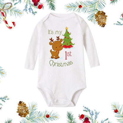 Christmas Newborn Baby White Long Sleeve Jumpsuit