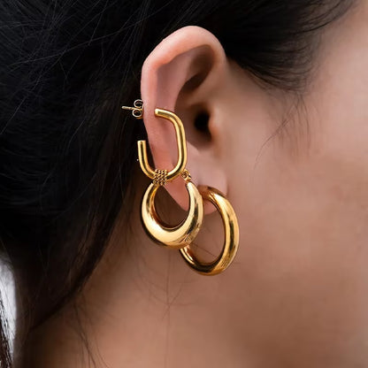 Vintage Gold Hoop Earrings – Non-Tarnish Stainless Steel Party Jewelry for Women